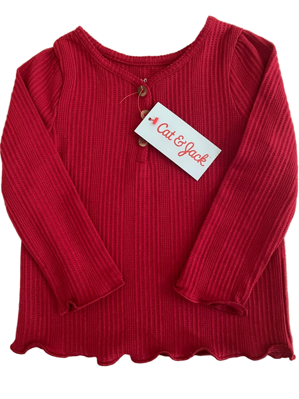 Cat & Jack Red Ribbed Henley Long-Sleeve Top 18 Mo. NWT
